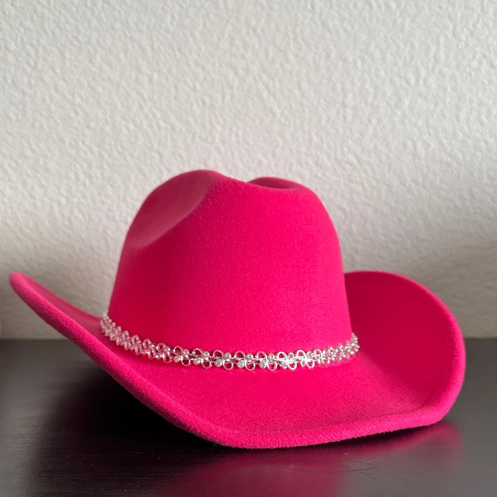 Vibrant Pink Cowgirl Hat with Rhinestone Band